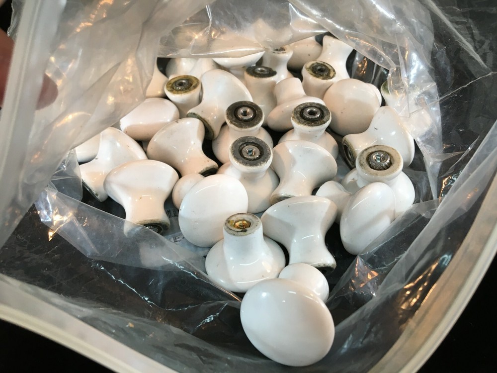 Set of 28 & 4 Shorter White Round Ceramic Drawer/Cabinet Pulls/Knobs