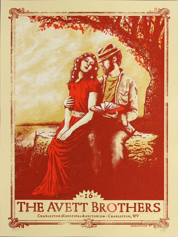 The Avett Brothers 2013 Charleston WV Silkscreen Poster S/N Zeb Love ed of 150