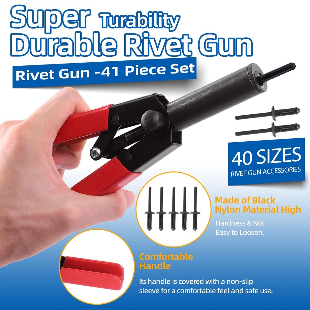46 Piece Poly Rivet Gun Set Includes Plastic Rivet Gun, Attachment Ent...