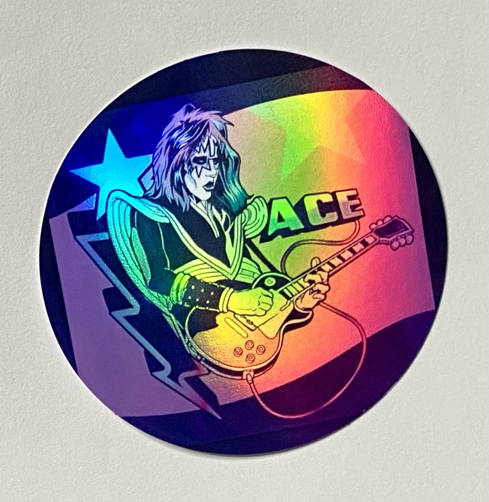 KISS ACE FREHLEY  2 5/8” round holographic Vinyl Sticker