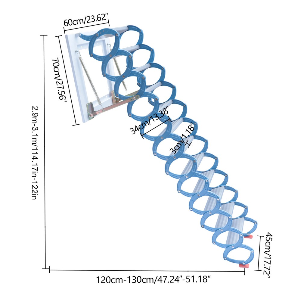 12.5ft Attic Ladder Wall-Mount 12 Steps Folding Ladder Pull Down Stairs 1100lbs