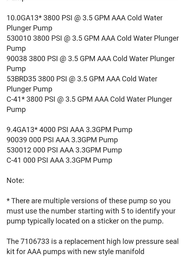 DeWALT 7106733 SIMPSON OEM AAA PRESSURE WASHER SEAL KIT FITS 530003
