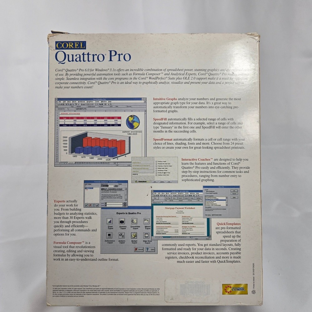 Open Box Corel Quattro Pro Spreadsheet Graphics Software Windows 3.5" Floppy +CD