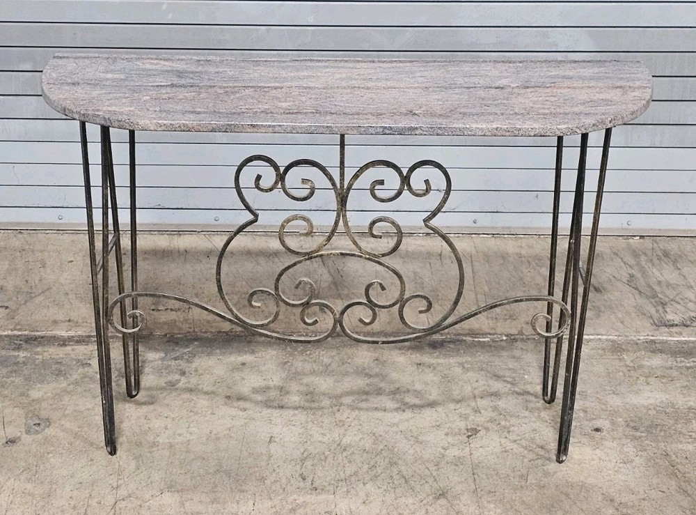 Wrought Iron Designer Base with Granite Top Console Table