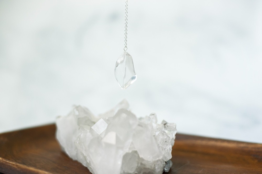 Glass Pendulum with Silver Chain Dowsing, amplifying, restore focus & transform