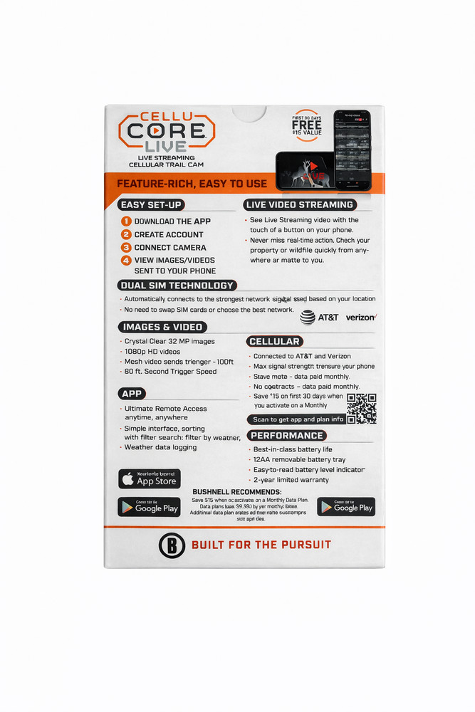Bushnell CelluCORE Live Streaming cellular Trail Camera-Dual Sim Technology