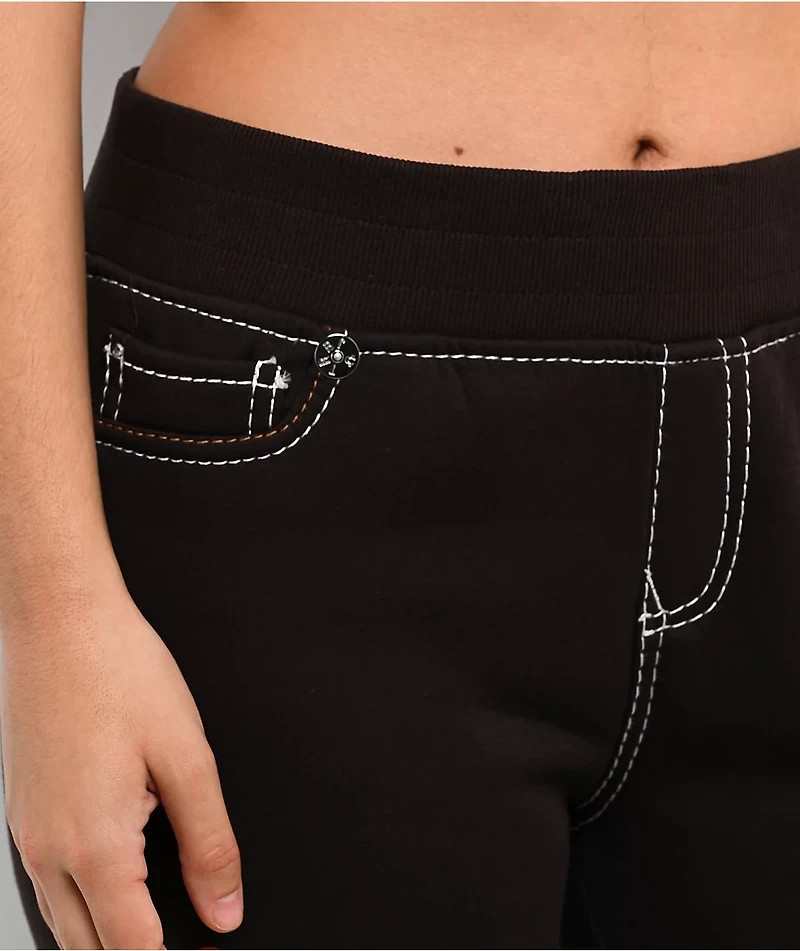 True Religion Flare Sweat Pants Joey Mid Rise Big T Black Women Size XL