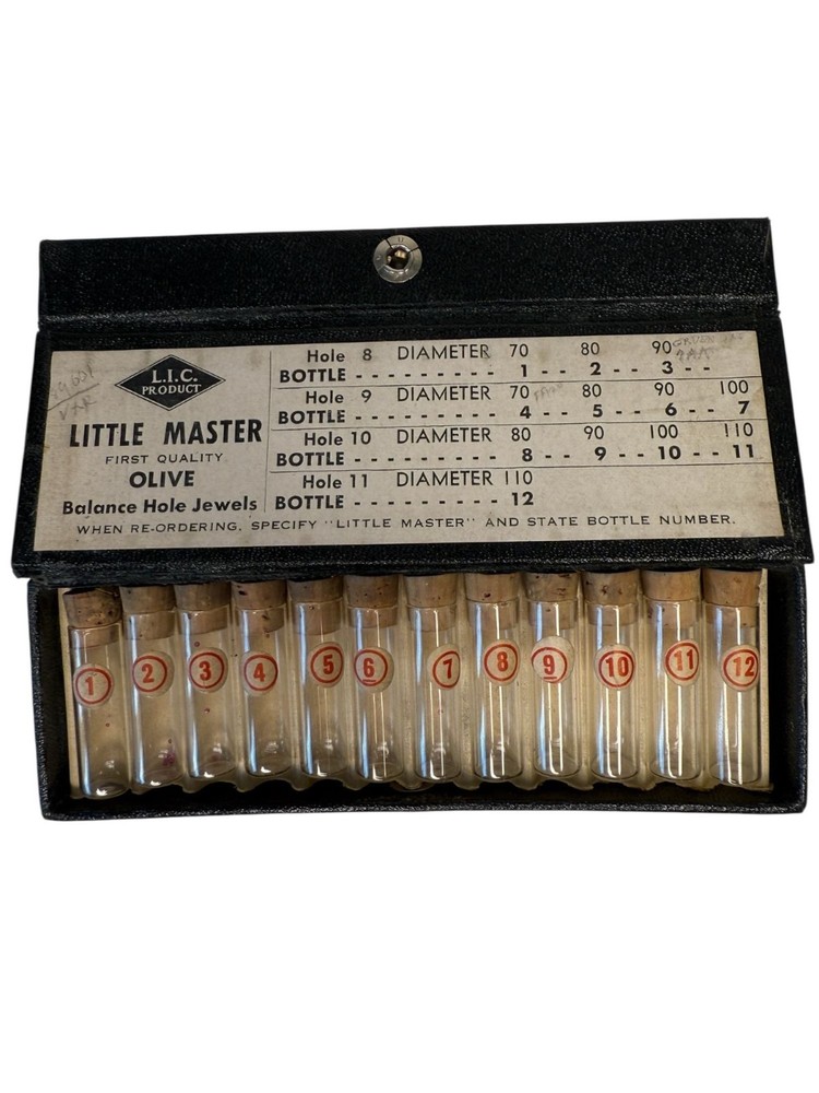 Vintage Little Master Tiny Empty Vials Set In Black Case Watchmaker Bead Storage
