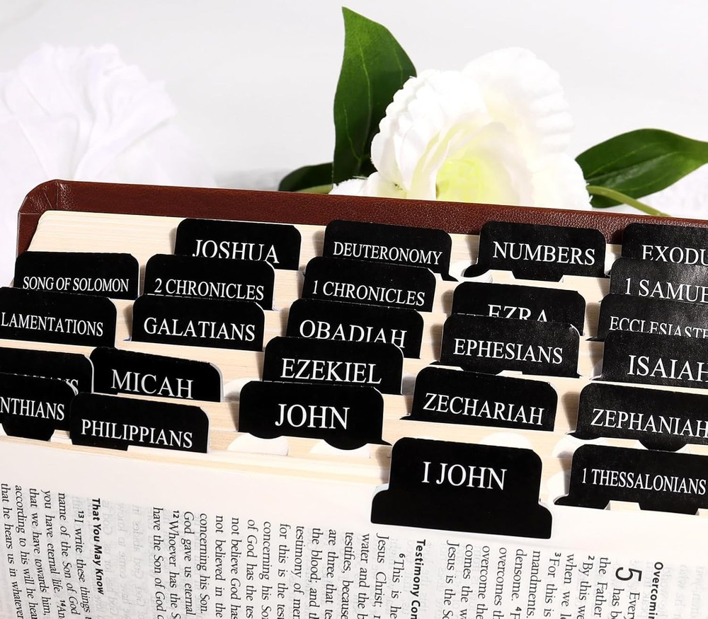 Black Bible Tabs for Men - Paper Index Tabs for Scripture Study & Chapter Marker