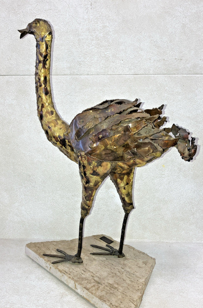 Abstract Ostrich Bird Handmade Bronze Statue Painted Signed