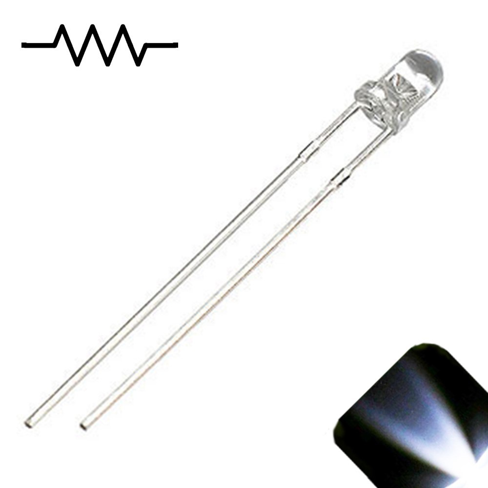 20 x 12v 3mm LED Light Cool White Ultra Bright Internal Resistor 5v-15v 9v 6 no