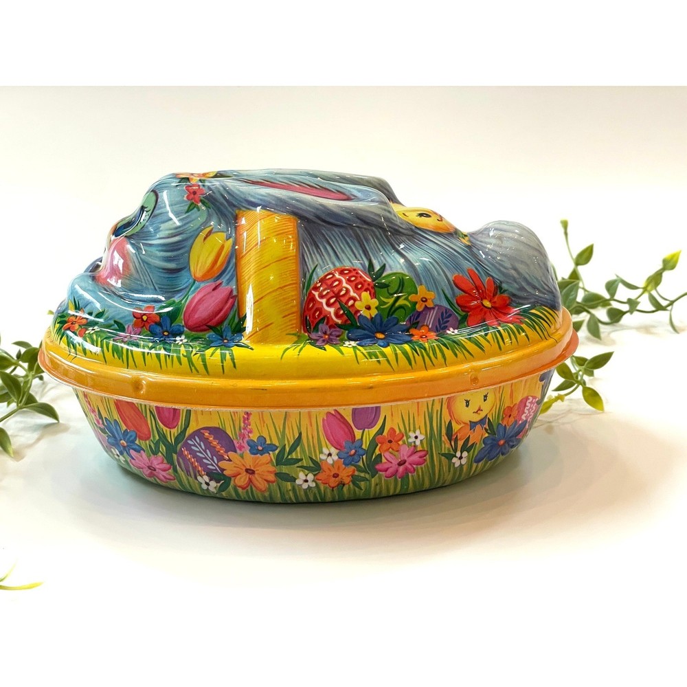 Vintage Kitsch Easter Bunny Basket: Plastic Egg Rabbit Spring Decor