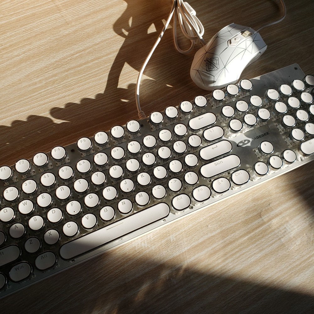 MageGee MK-STORM USB Wired Keyboard & AJ52 Mouse Bundle, Plug & Play, White