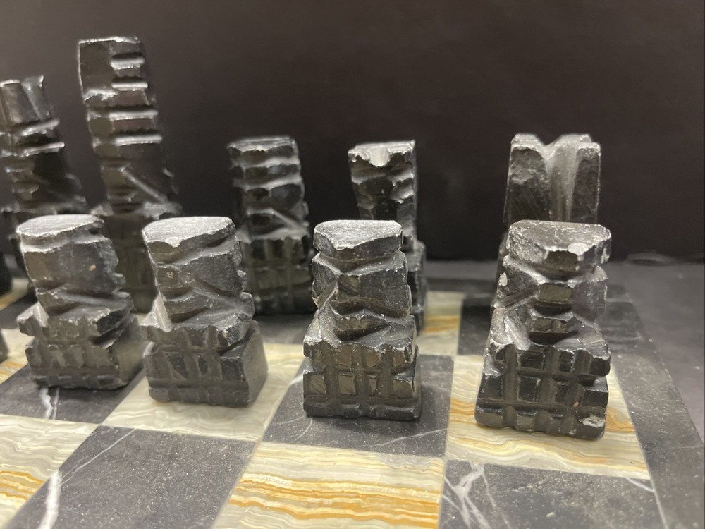 Aztec hand carved stone/marble chess set