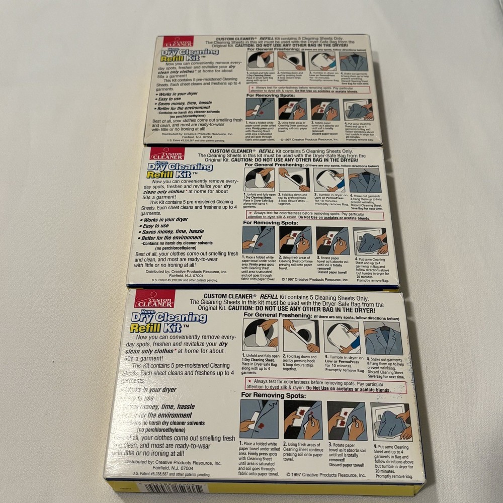 Custom Cleaner Home Dry Cleaning Kit REFILL 5 Cleaning Sheets - 3 Sealed Boxes