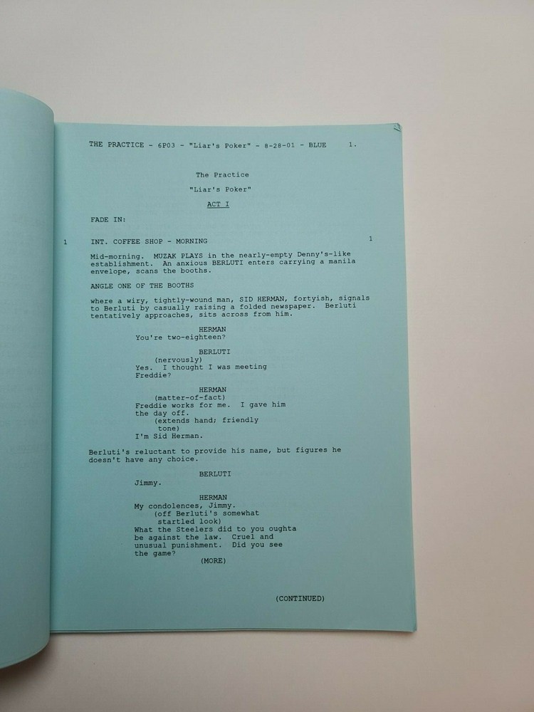 THE PRACTICE / Lukas Reiter, 2001 TV Script, Dylan McDermott "Liar's Poker"