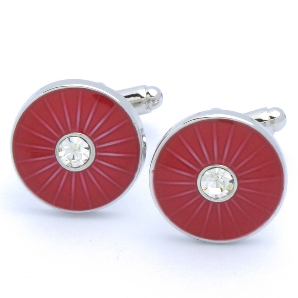 Cufflinks - Red Round with White Stone