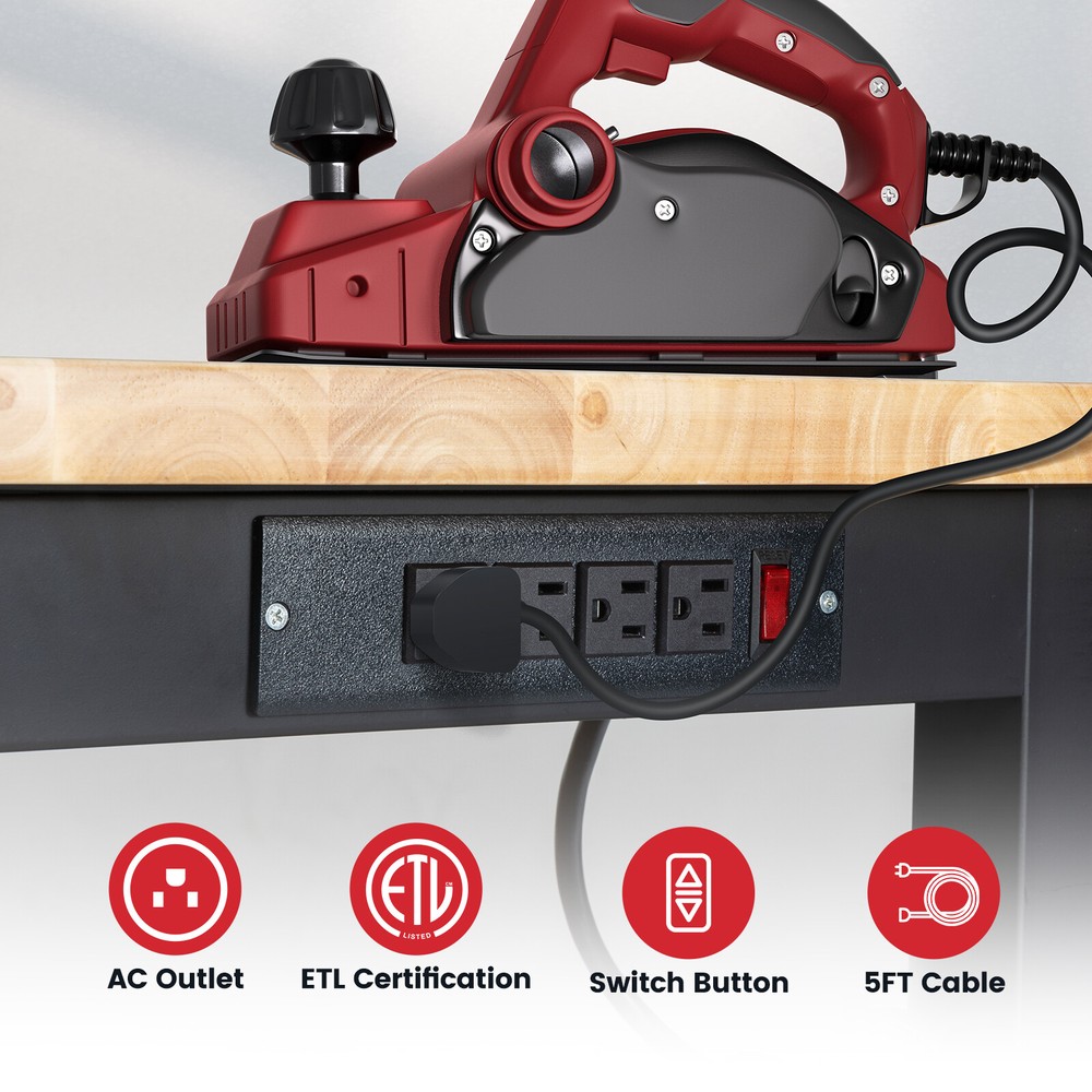 Adjustable 48'' Workbench Workstation 2000LBS Worktable w/ Power Outlet/Pegboard