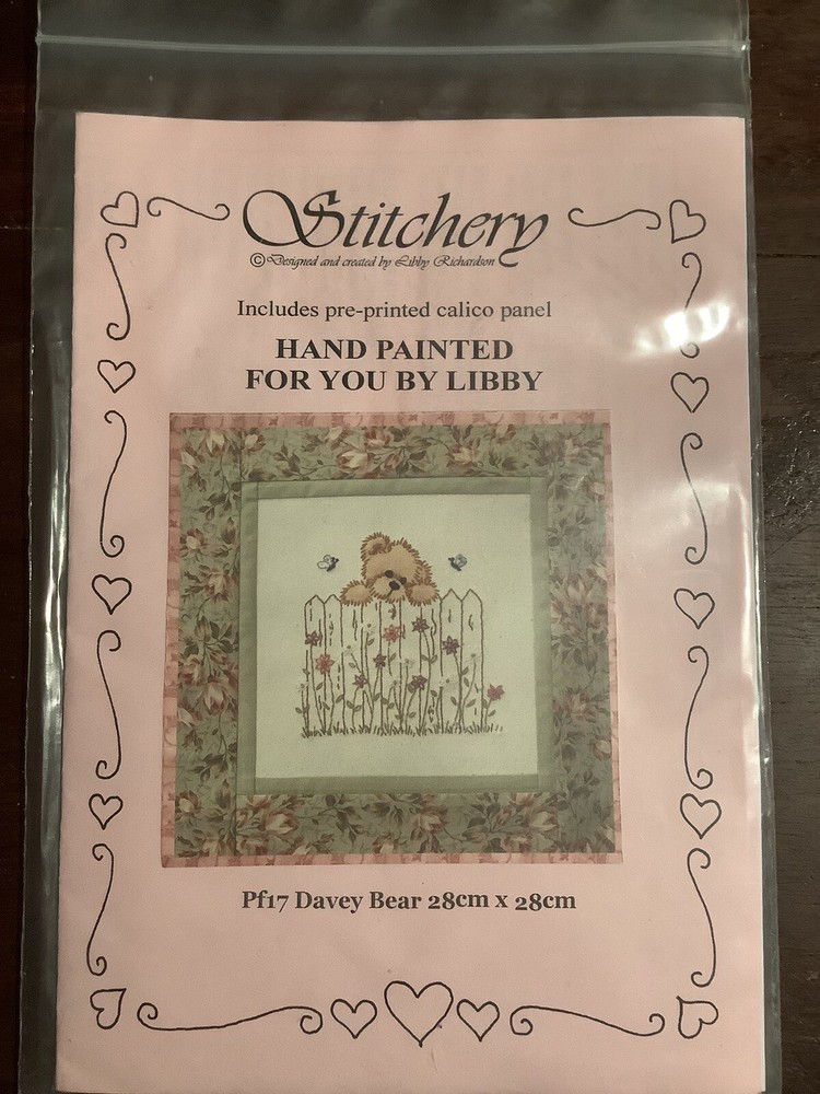 “Davey Bear” By Stitchery Designs 28cm x 28cm Preprinted Panel & Instructions