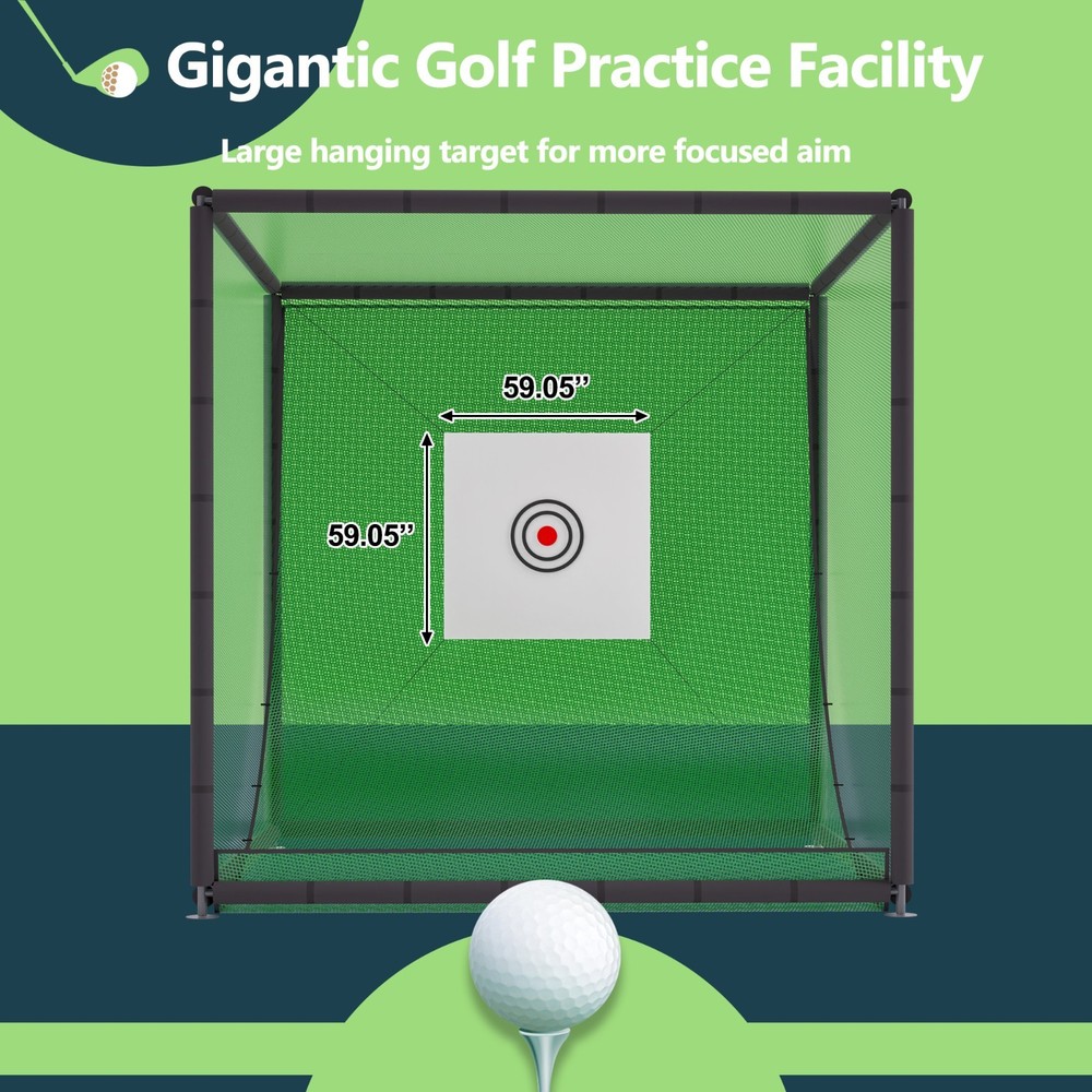 Golf Practice Net 10x10x10ft Metal Frame Hitting Net Kit Golf Training Simulator