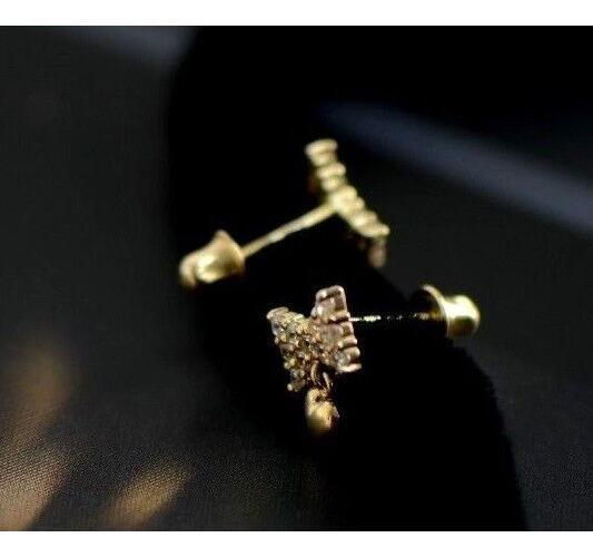 14k Solid White or Yellow Gold Bow Tie Stud Earrings with CZ