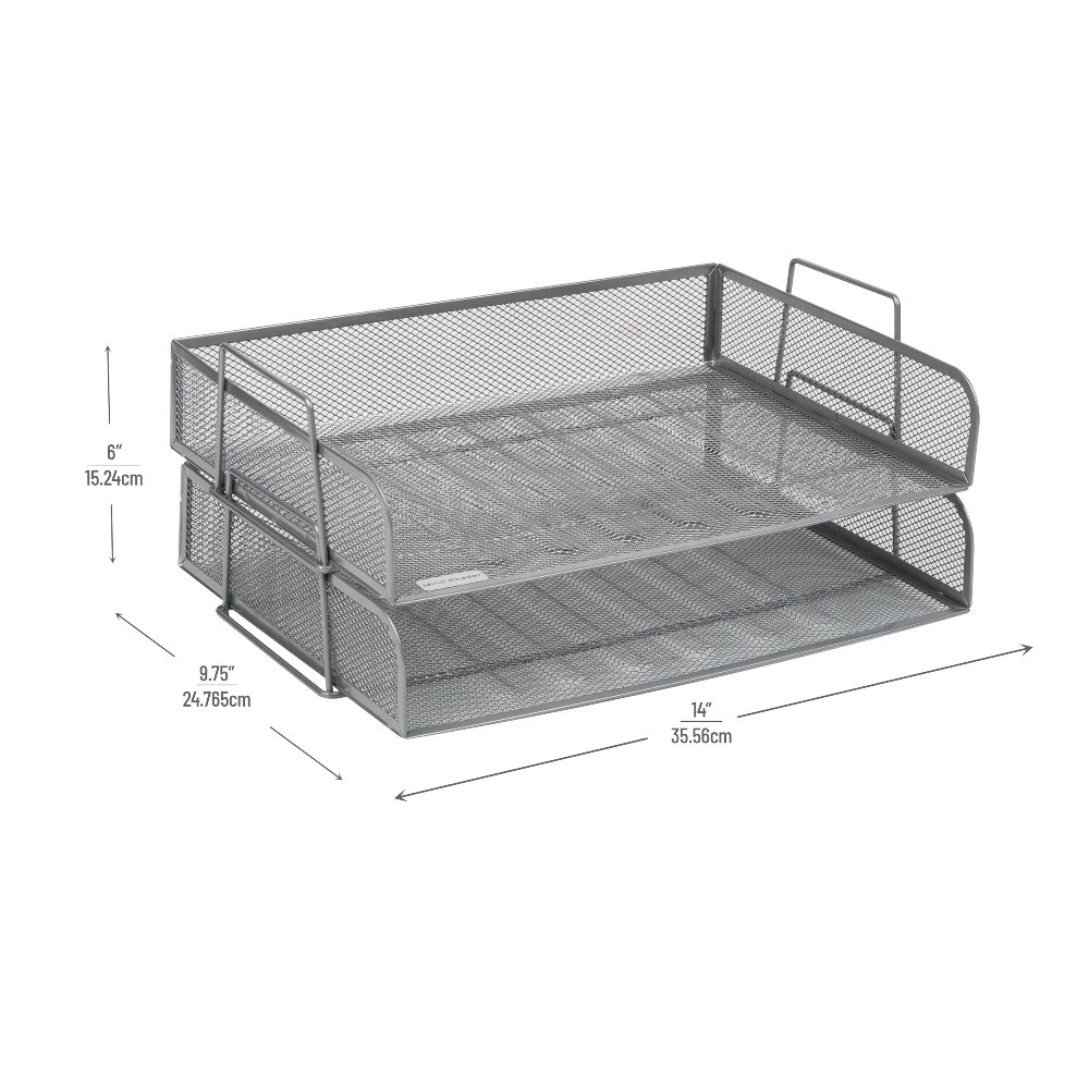 Stackable Paper Tray, Desktop Organizer, Storage, Office, Metal, 2 Pcs., Silver