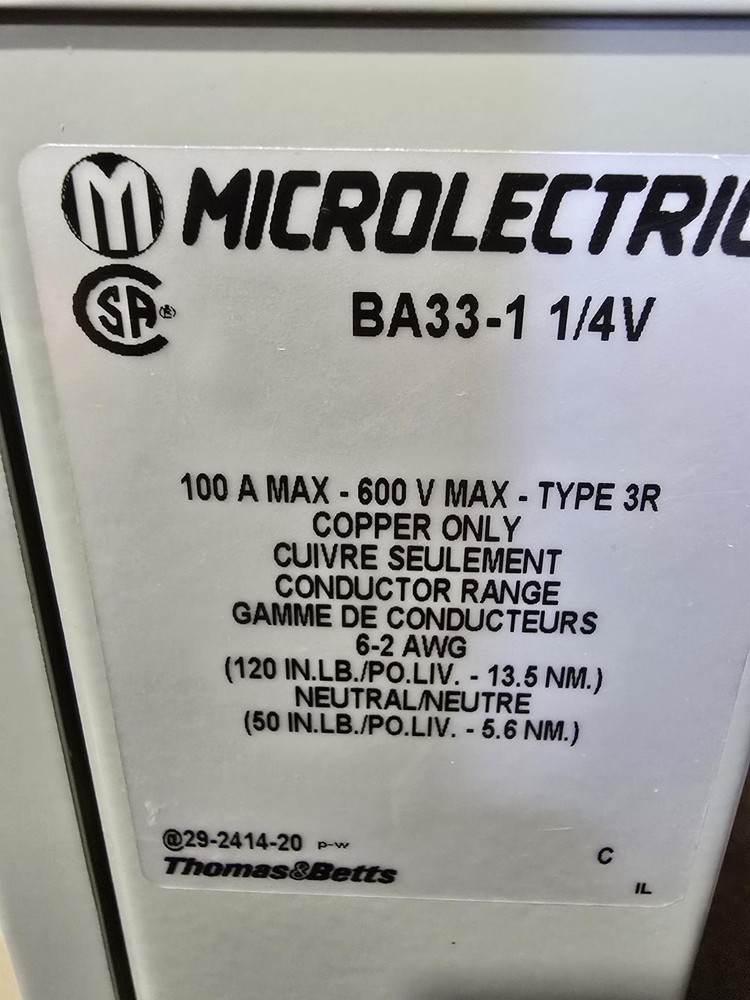 THOMAS & BETTS Microlectric BA33-1 1/4V Single Position Meter Socket 100 A MAX-6