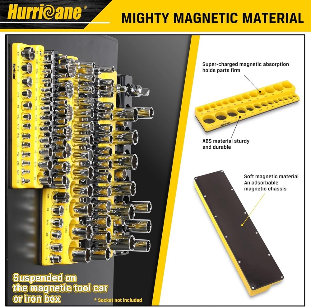 Magnetic Socket Organizer Set 6 Pcs Socket Holder Set Includes 1/4", 3/8", 1/2"