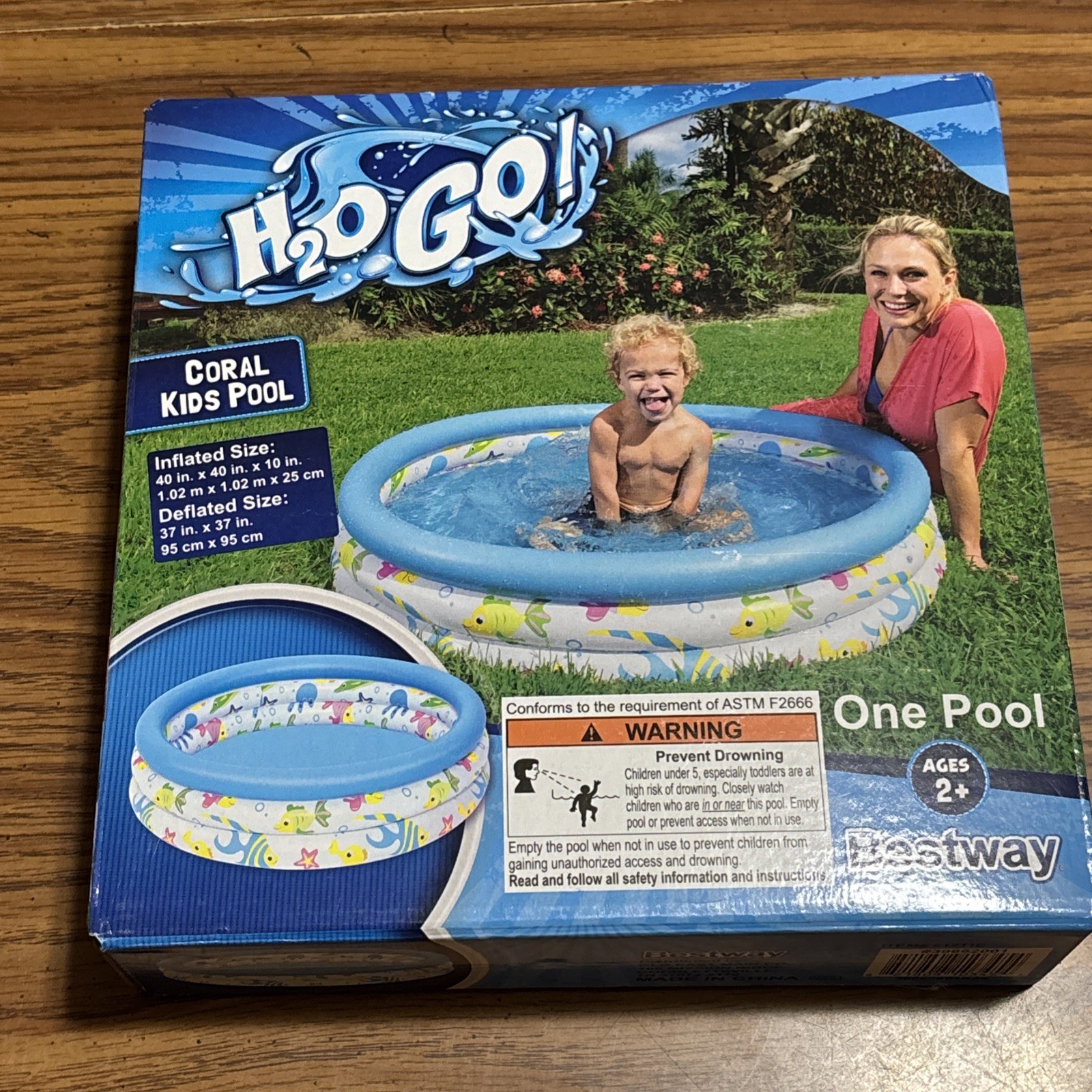 H2O Go! Coral Kids Pool Inflatable 40"x40"x10", Ages 2+, Bestway, NIB