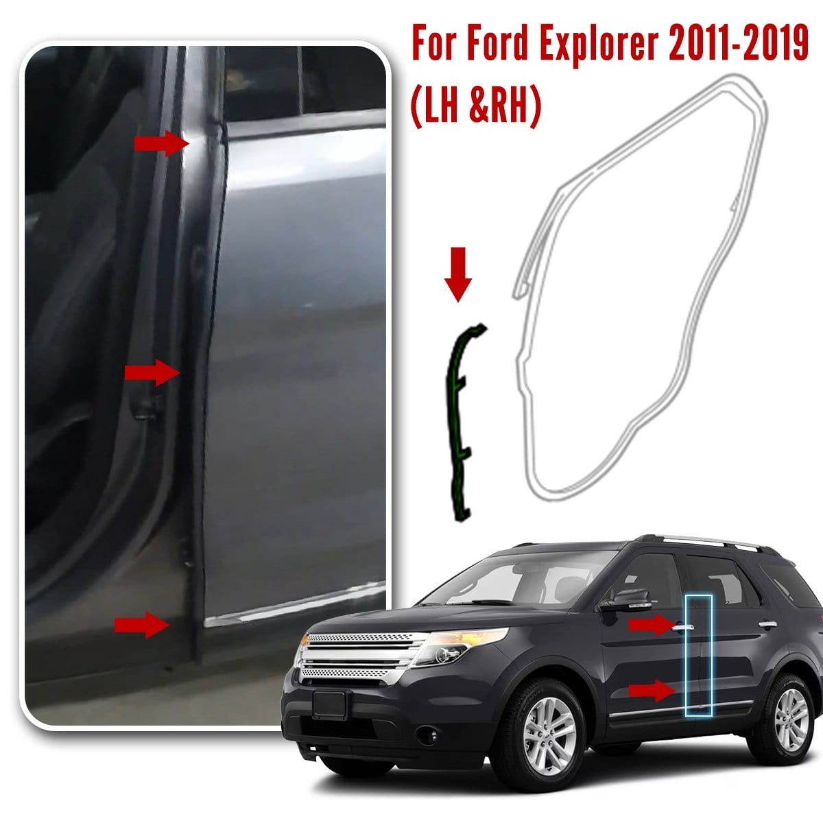 2x Front Edge of Rear Door Weatherstrip Seal LH & RH For Ford Explorer 2011-2019