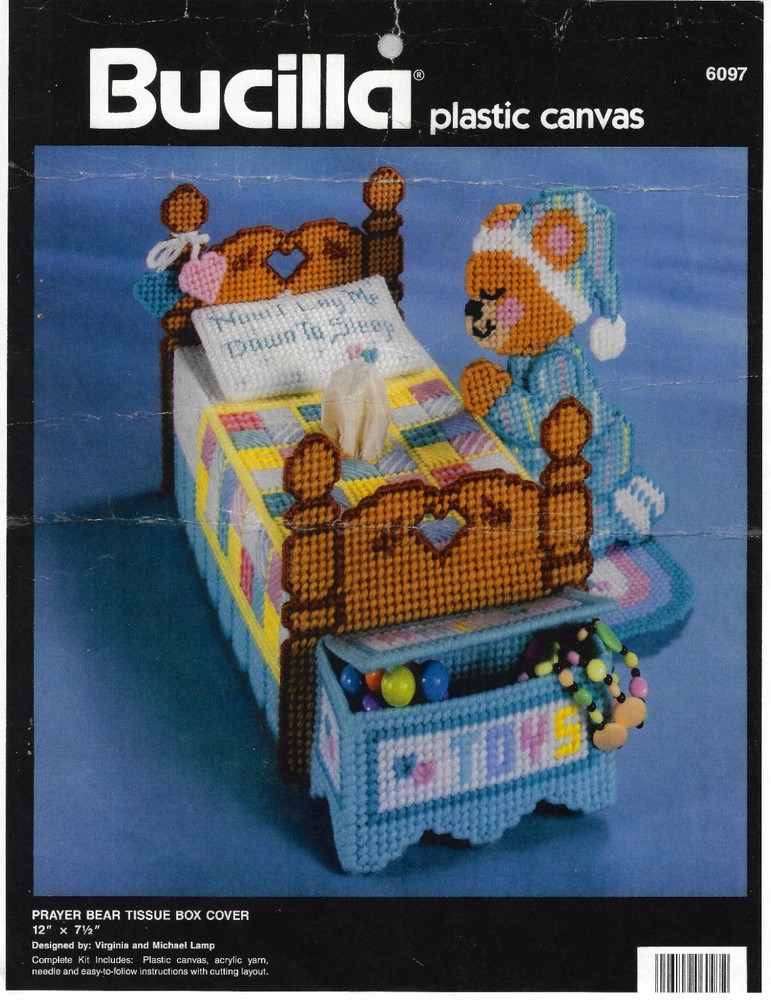 PRAYER BEAR TISSUE BOX COVER  plastic canvas  PATTERN (#TF0512)