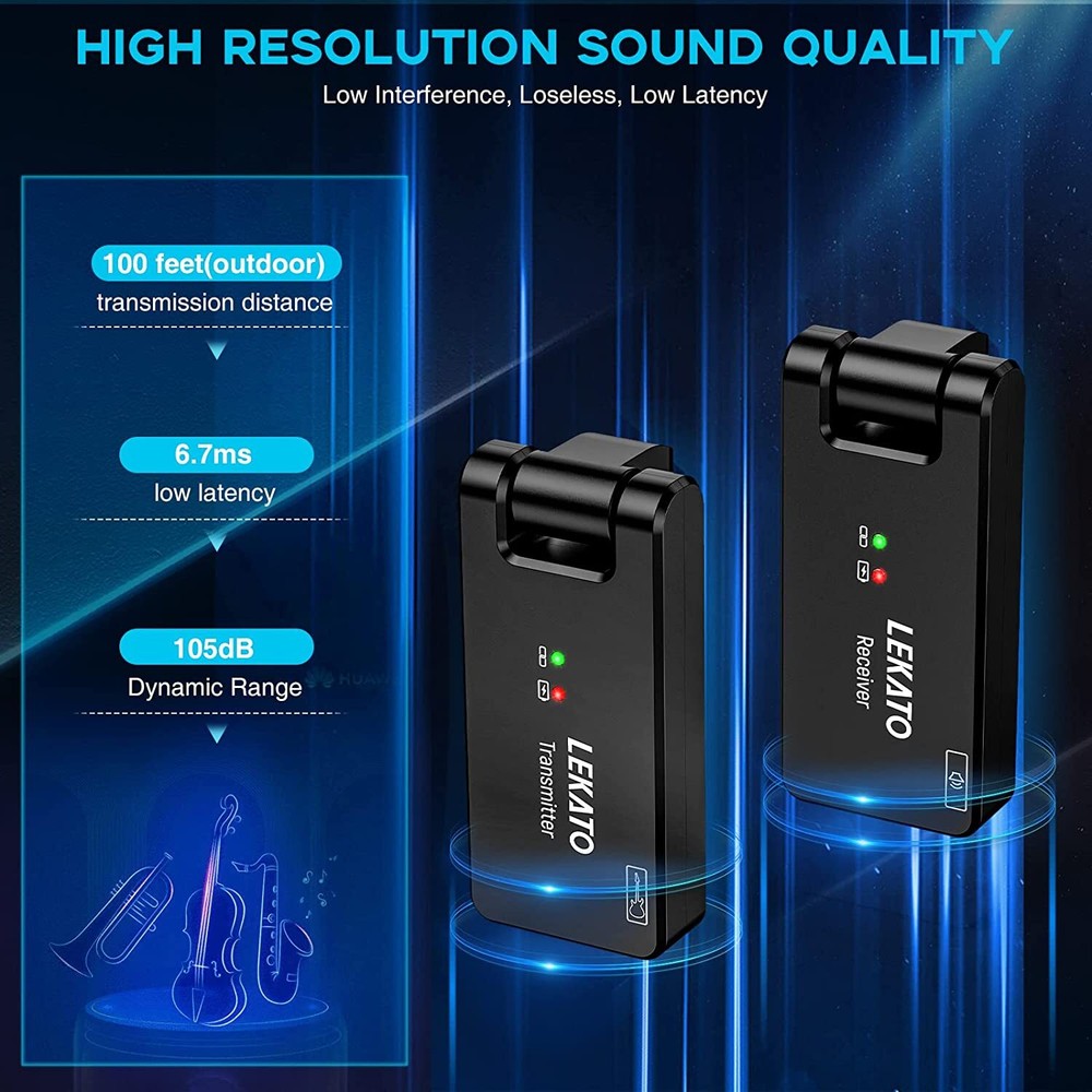 LEKATO Wireless Guitar System Rotable Transmitter Receiver w/Charging Box,30 M