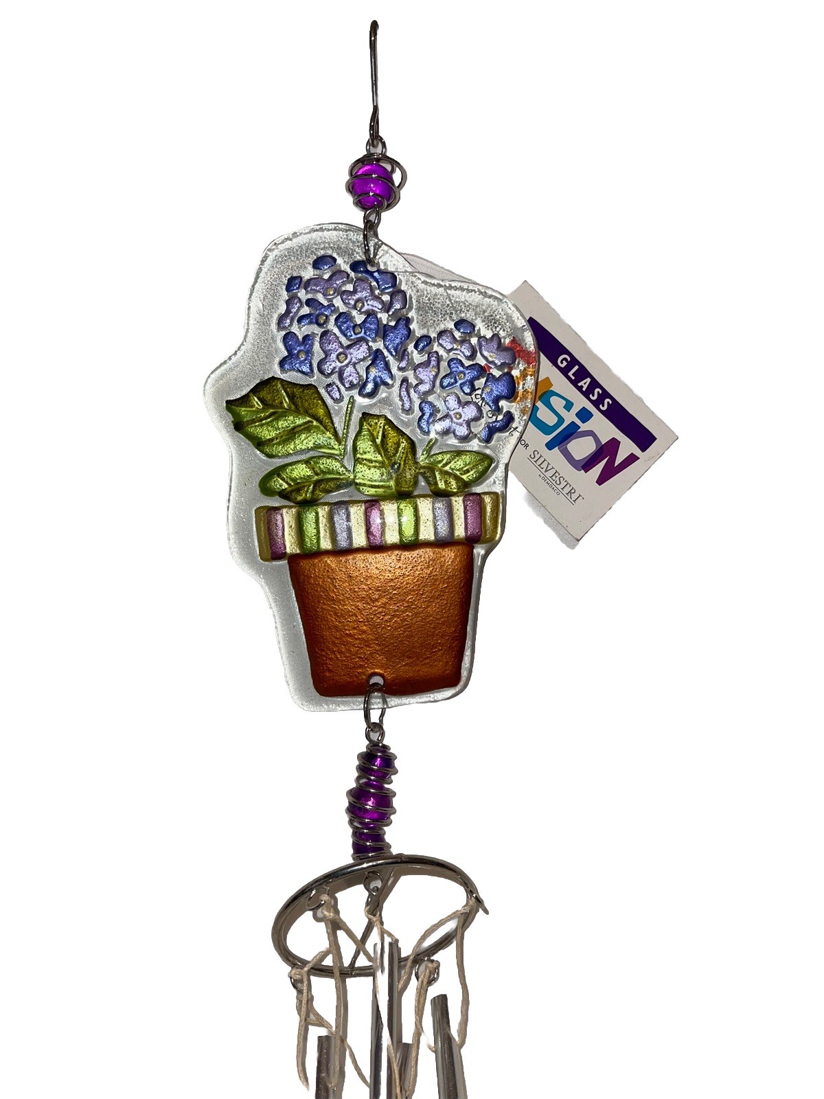 Purple  😻 Hydrangea Fused Glass Wind Chime Demdaco Nice