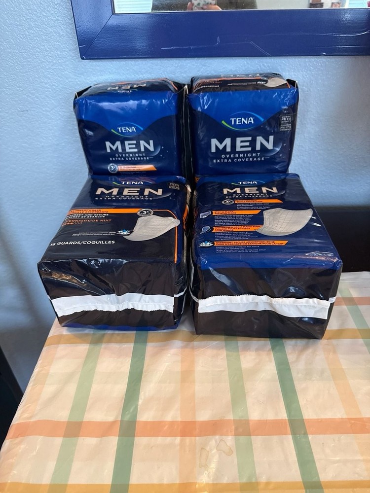 TENA Men Overnight Extra Coverage Absorbent Guards, 16 Count (Pack of 4)