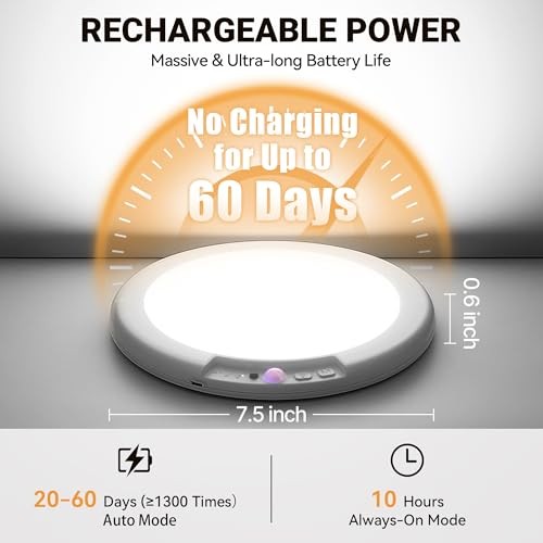 Rechargeable Ceiling Light No Wiring - Motion Sensor Night 2 Packs Multicolor