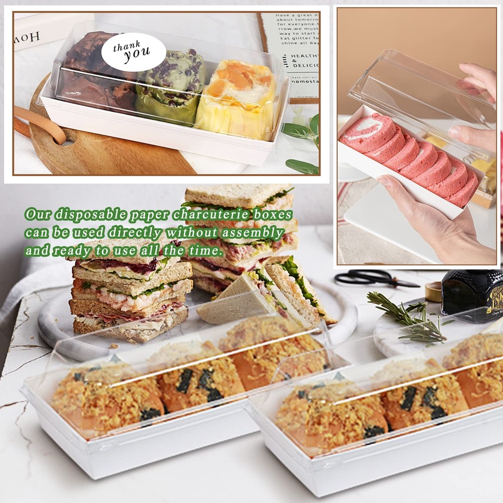 50 Pack Charcuterie Boxes with Clear Lids 4.7 Inch Small White Rectangular