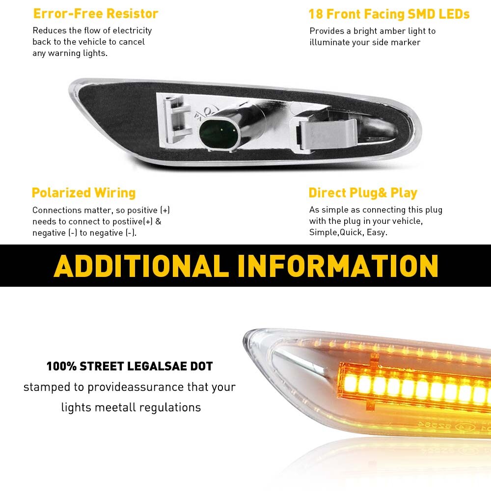 SMD LED Front Fender Side Marker Lights Assembly For BMW E90 E82 E92 E46 E83 E60