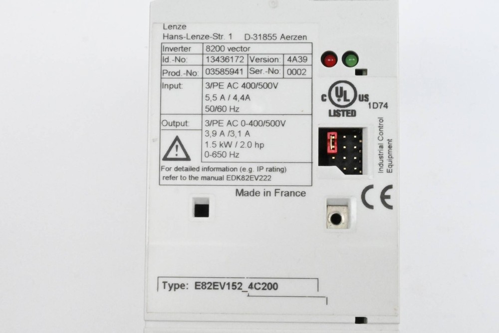 Lenze 8200 Vector Frequency Inverter E82EV152_4C200 ( E82EV1524C200 ) Ver. 4A39