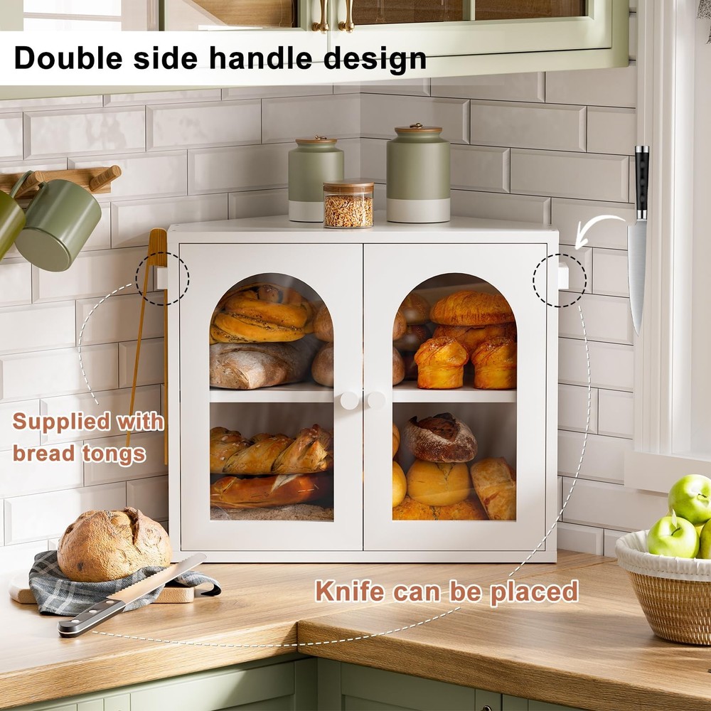 WOWLIVE Corner Bread Box for Kitchen Countertop, 2 Tier Bamboo Bread Storage ...