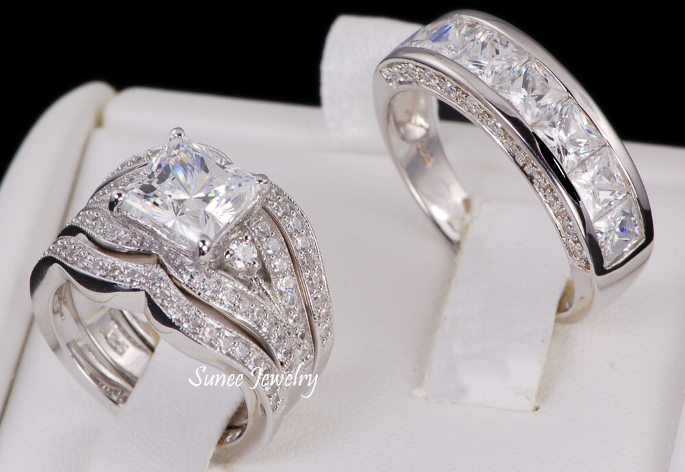 His and Hers Simulated Princess Cut 925 Wedding Rings Engagement Rings