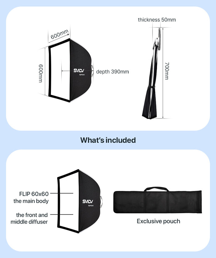 SMDV FLIP NEMO [60x60] Quick Soft Detachable Square Diffuser Speed-Box w/ Pouch