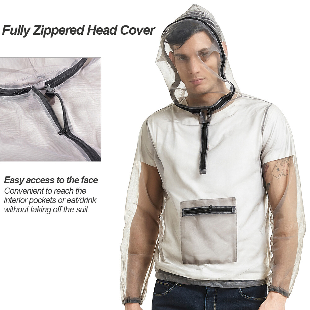 Outdoor Bug Jacket Mesh Hooded Bug Jacket Protective Mesh Shirt Insect Shield