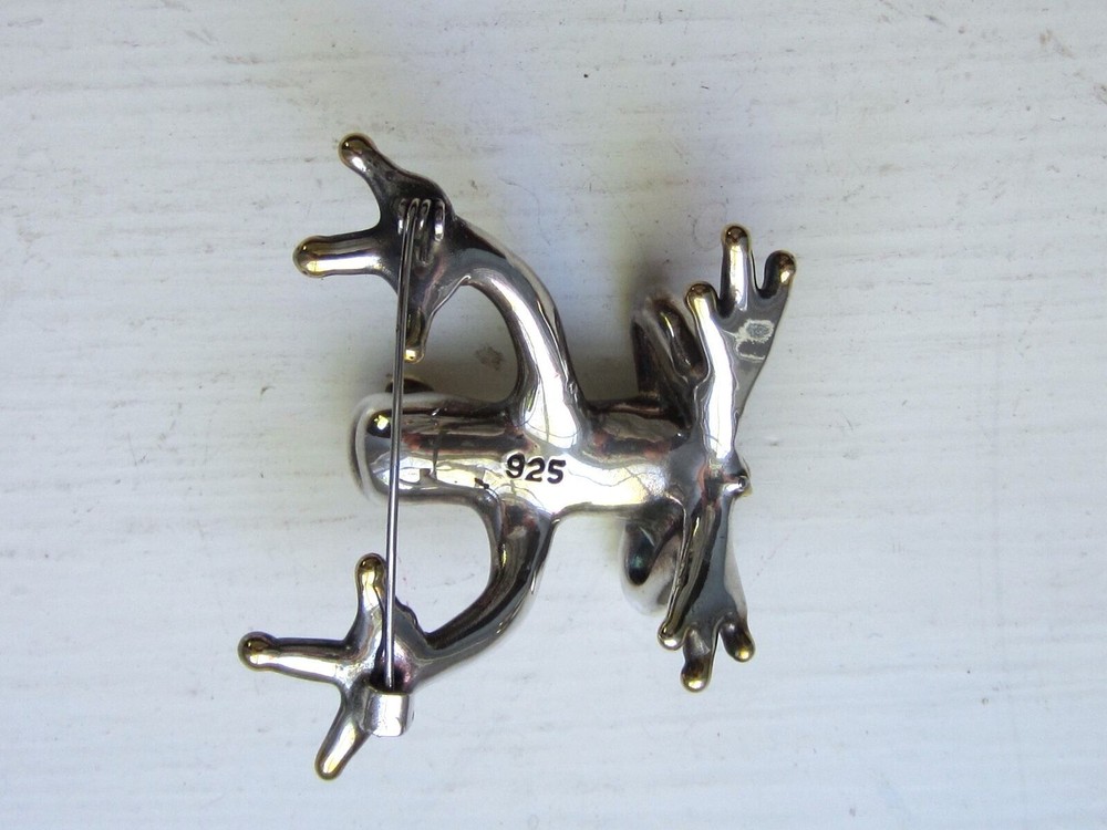 STERLING SILVER & Vermeil 3 Dimensional FROG Brooch