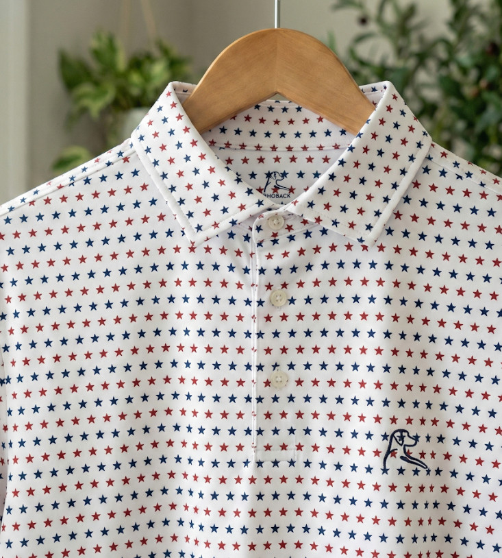 Rhoback Stars & Stripes Polo White Golf Performance Shirt