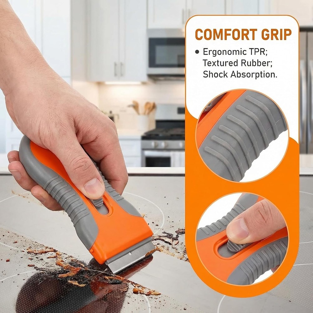 Razor Blade Scraper Tool 2 Pack with 20 Extra Blades - Retractable Glass Scraper