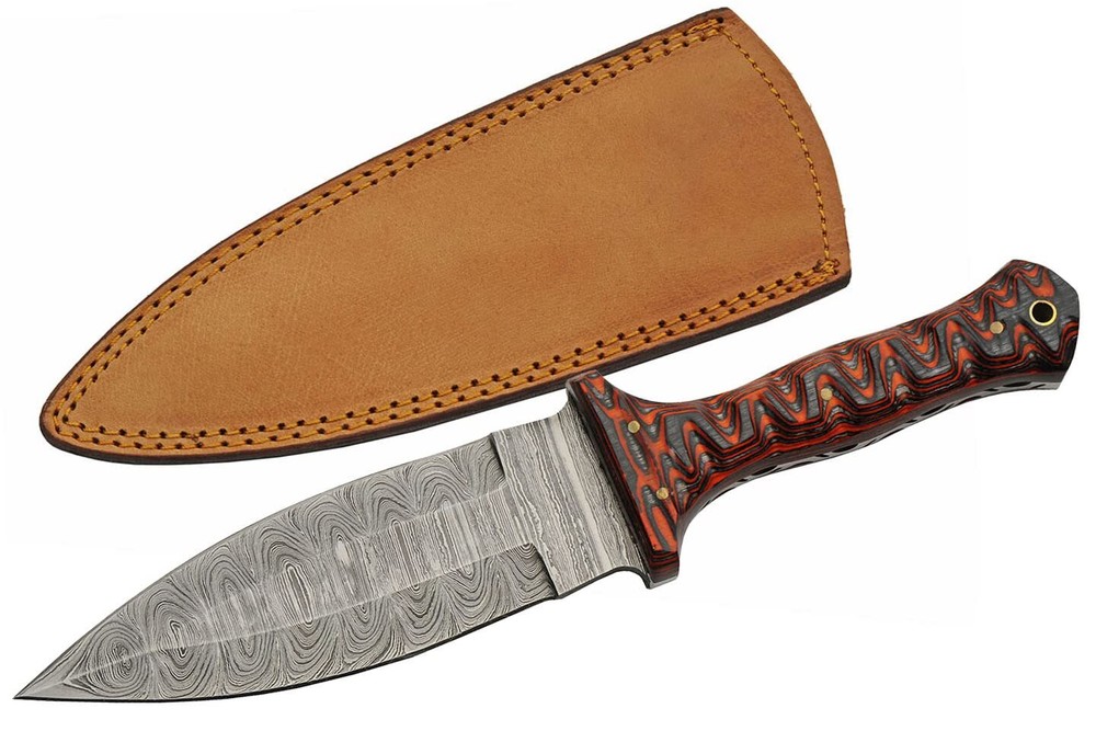 New Damascus Fixed Blade Red Fixed Blade Knife DM-1371RD