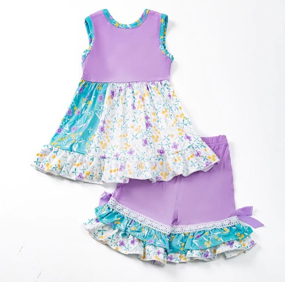 NEW Boutique Floral Tunic Dress & Ruffle Shorts Girls Outfit Set