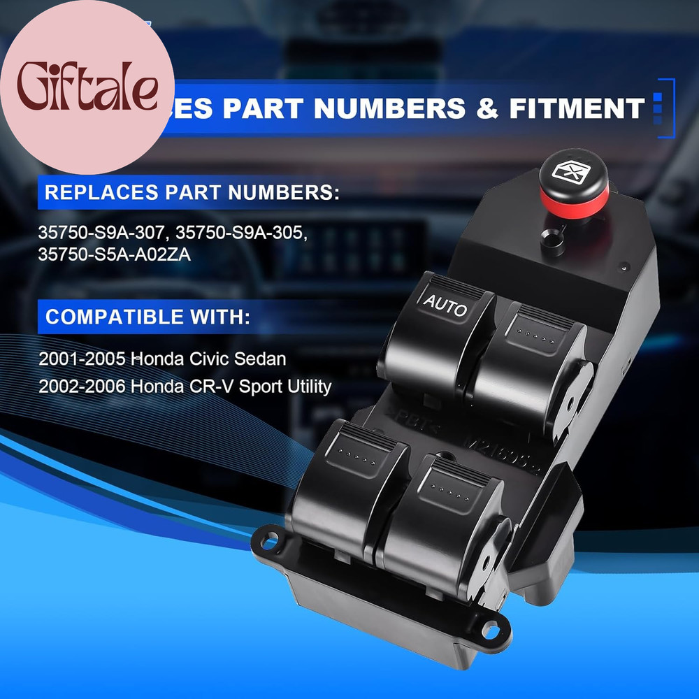 Master Power Window Switch Front Driver Side Compatible with Honda Civic 2001-20