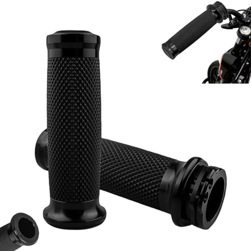 Motorcycle Black Hand Grips, 1 Inch Motorcycle Grips Cable Throttle Compatible