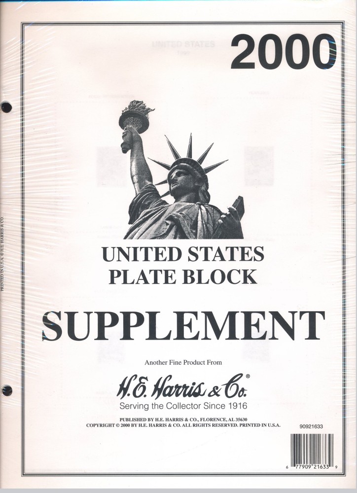 H E Harris US PLATE BLOCK Supplement for Stamp issued in 2000